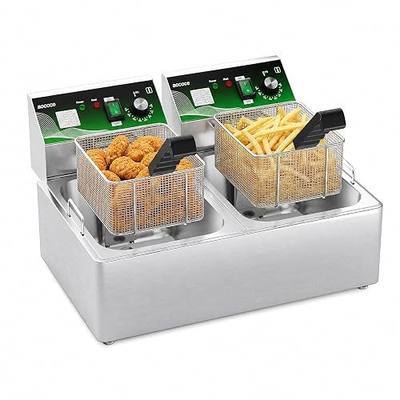 Dual Electric Deep Fryer 3400W Stainless Steel with 2 Baskets 20L | 10L+10L Capacity, One-Touch Switch, Temperature Control, Commercial Countertop, 20.57QT Total