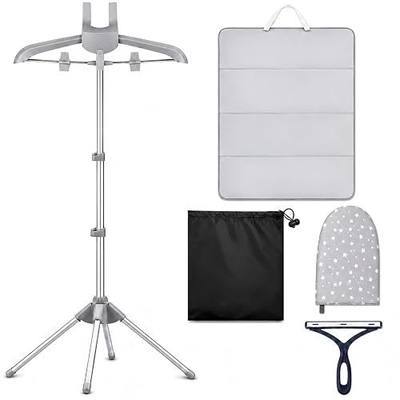 Foldable Garment Steamer Hanger Stand with Ironing Gloves, Adjustable Steamer Rack Included Lint Remover & Storage Bag, 2 Clips&Portable Ironing Board for Suits Shirts Coats Portable Travel Home Use