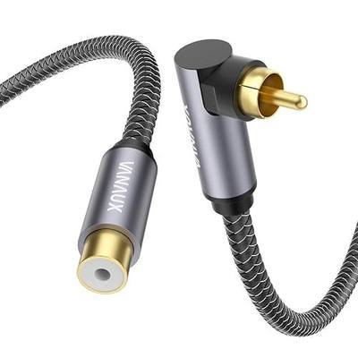 VANAUX RCA Extension Cable,90° Right Angle Subwoofer Cable Male to Female,Premium Digital Coaxial Audio Extender Cord for Home Theater, HDTV, Hi-Fi Systems(6ft/2m)