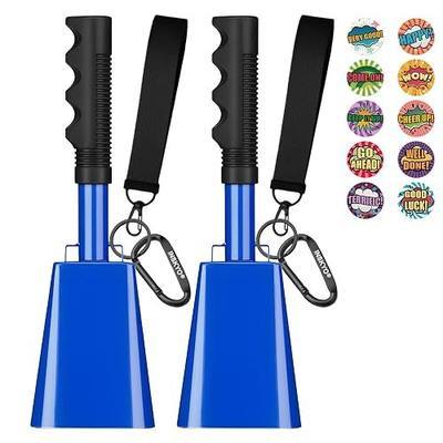 Cow Bells for Sporting Events, 2 Pack 10 Inch Cowbell with Handle Wrist Strap Hand Percussion Cowbells Cheering Noise Makers Cow Bell for School Football Games Farm Call Bell Alarm - Blue
