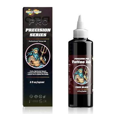 POSEIDON Professional Black Tattoo Ink - 8 fl oz (240ml) Bottle - Intense, Vegan Professional Grade Ink for Real Skin, Outlining, Shading & Packing, Tattoo Supplies for Artists & Beginners