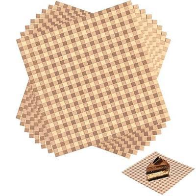 100Pcs Wax Paper Sheets for Food 7.1x7.1" Deli Sandwich Cookie Bread Burgers Greaseproof Wrapping Safe Tissue Parchment Butcher Paper Basket Liners Paper Dark Checkered Squares Brown Christmas