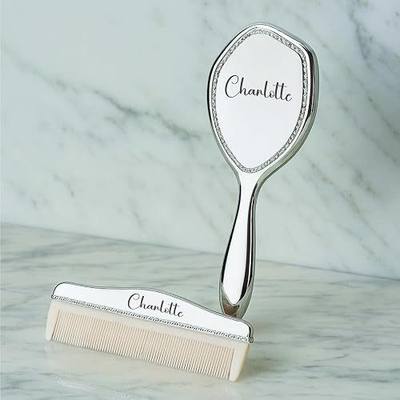 Engraved Silver-Plated Brush & Comb Set – Newborn Grooming Kit, Soft Bristle Hairbrush, Custom Baby Keepsake Gift for Baby Shower, Christening, Baptism.