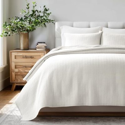 EverGrace 100% Cotton Quilt Queen Size, Pre-Washed Modern Grid Stitch Lightweight Bedspread Coverlet for All Season, Oversized 3-Piece Bedding Set with 2 Pillow Shams, Drizzle Gray