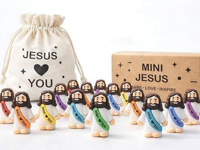 105PCS Mini Jesus Figures in Bulk W/ Pouch, Multicolor Little Baby Jesus Loves You Figurines, Small Christian Religious Party Favors Gifts for Hide and Seek Sunday School Church Baptism & Nativity