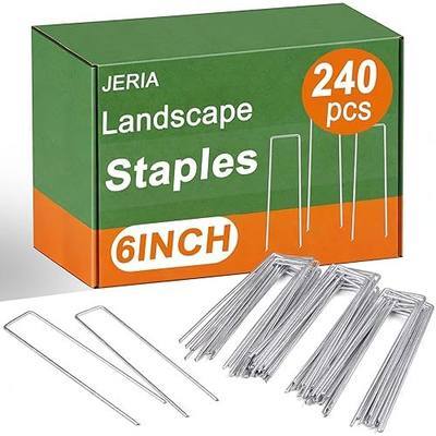 JERIA 6 Inch 240 Pack U-Shaped Galvanized Garden Stakes, 11 Gauge Landscape Staples, Landscape Fabric pins,Ground Stakes,Yard Stakes for Decorations