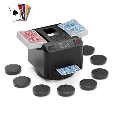 2-in-1 Automatic Card Shuffler and Dealer Machine, 8 Remotes | for 1-2 Decks, 180/360° Rotating, 4 Remotes, USB-C Rechargeable, Low Noise, for Poker, UNO, Blackjack, Travel, Camping