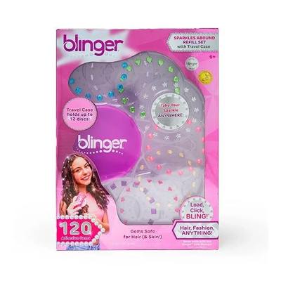 blinger® Sparkles Abound 120 Colorful Hair-Safe Gems with Travel Case | Refill Pack for Hair Gem Stamper