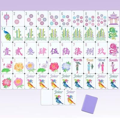 Arrowbash 160 Pcs Floral American Mahjong Set 1.2 Inch Flower Mahjong Tiles Set Melamine Hand Carved Pattern for Adult Mah Jong Tabletop Games Mah Jong Lovers Tiles Only(Purple,Classic)