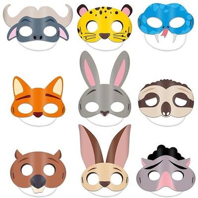 18pcs Safari Animal Face Masks Zoo Animals Costume Dress Up Supplies Jungle Theme Paper Cartoon Masks Safari Party Favors for Woodland Jungle Theme Role Play Birthday Party Decorations