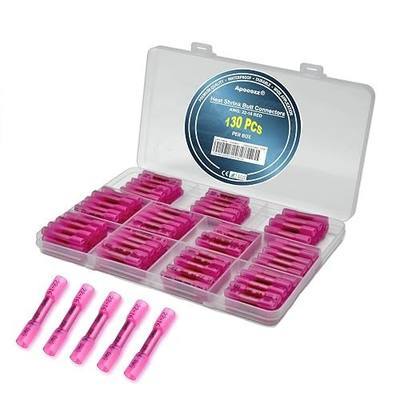 130PCS Red Heat Shrink Butt Connectors – Tinned Red Copper 0.7mm, Premium Waterproof Crimp Insulated Wiring Connectors for AWG 22-16 Gauge Wires, Marine Grade Terminals Butt Splices for Automotive