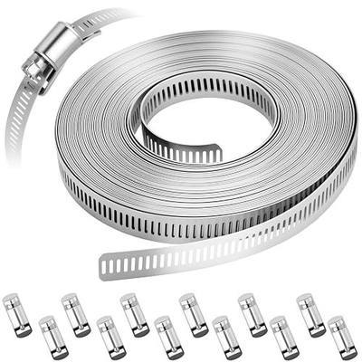 Heavy-Duty 304 Stainless Steel Hose Clamp Band Kit, 32.81Ft Cut-to-Fit DIY Length with 12 Fasteners, Professional 33Ft Large Adjustable Clamp for Fuel Line, Automotive, Plumbing, Duct & Pipe