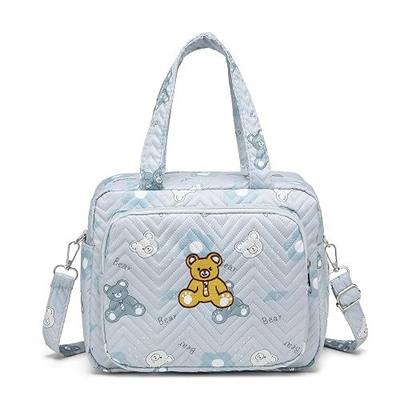 Small Diaper Bag Tote, Crossbody Diaper Bag Mini Purse with 8 Pockets | Travel Baby Bag for Boys & Girls, 2 Insulated Pockets, Blue - Bear