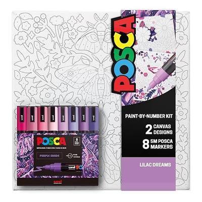 POSCA® Paint-By-Number Canvas Kit with 8 PC-5M Paint Markers (Lilac Dream) | Two 12 x 12 pre-printed canvases, color key & step-by-step instructions, odorless quick-drying paint, beginner-friendly
