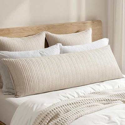 100% Cotton Waffle Weave Body Pillowcase, 1 Pack 20x54 Decorative Body Pillow Cover for Bed Couch Sofa, Neutral Long Cushion Sham Modern Farmhouse Home Decor, Oatmeal
