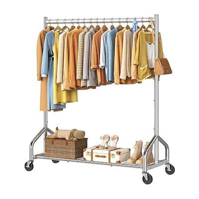 Simple Trending Heavy Duty Clothes Rack, Portable Closet, 420 LBS, Silver | Clothing Rack With Mesh Shelf, Industrial Garment Rack, Wardrobe Closet, 360°Lockable Wheels, for Bedroom, Laundry Room