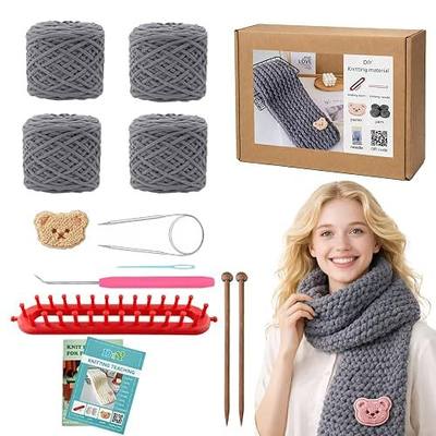 Novelchet Knitting Loom Kit for Scarf, Easy Knitting Set with Instructions | Learn to Knit kit Including Knitting Needles Set Plush Yarn