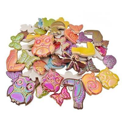 1.1lb Ceramic Mosaic Tiles,Mixed Colour Ceramic Mosaic Pieces for Crafts,Mosaic Tiles for Home Decoration or DIY Crafts,Mosaic Making Supplies (Iridescent Small Animals and Insects Mixed)