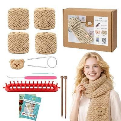 Novelchet Scarf Knitting Loom Kit for Beginners with Plush Yarn Khaki | Knitting Loom Set Knitting Needle and Circular Needle for Scarf, Best Gift