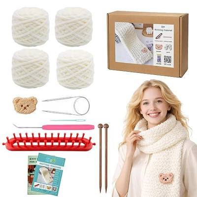 Novelchet Knitting Loom Kit for Beginners with Step by Step Video Tutorial | Rectangle Loom with Plush Yarn Learn to Knit Set for Scarf