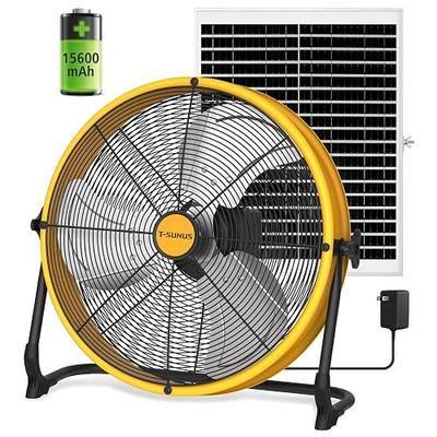 T-SUNUS 16" Solar Powered Fan with 25W Panel & 15600mAh Battery Operated Camping Floor Fan 2500 CFM, Quiet High Velocity Outdoor for RV, Garage, Greenhouse, Patio, Tent, Emergency Power Outage Cooling