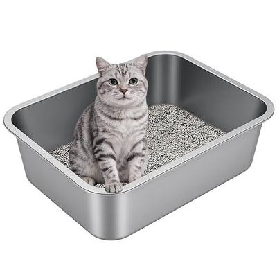 Stainless Steel High Sided Cat Litter Box | Sturdy Metal, Odor-free, Cat Litter Non-stick and Easy to Clean, Ideal for Indoor Cats, Kittens and Multicat Houses
