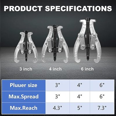 3 Pcs Puller Set, 3" 4" 6" Reversible Jaw Gear Extractor, 3 Jaw Puller, Heavy Duty Tool for Pulley, Flywheel, Wheel Bearing & Hub Removal, Auto Repair & Garage Maintenance