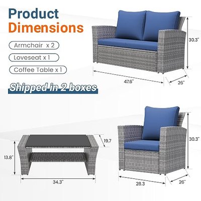 Wisteria Lane Patio Furniture Set, Wicker Outside Outdoor Furniture for All Weather, Patio Sofa with High Backrest Support and Wide Armrest for Backyard, Balcony, Deck, Porch, Navy Blue
