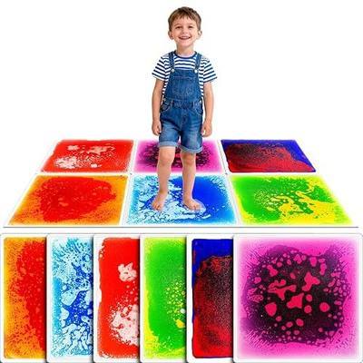 Toddler Sensory Liquid Floor Mats - 6-Piece Liquid Play Mat Pack 12" x 12" | Square Sensory Puzzle Mats for Autism, Lava Brick Dance Step Mats, Montessori Gross Motion Toys for Preschool Classrooms