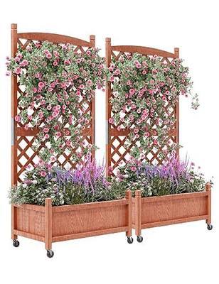 29.5"x13"x61.5" Large Wooden Raised Garden Bed with Trellis & Adjustable Wheels - Planter Box with Drainage Holes for Herbs, Flowers - Portable Indoor/Outdoor Use, 2 PCS