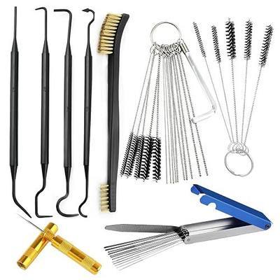 Carburetor Oil Throttle Body Cleaner Kits, 10 Cleaning Needles with 10 Nylon Brushes, 1 Hex Wrench with 4 Cleaning Hooks with 1 Double-Head Brass Polishing Brush
