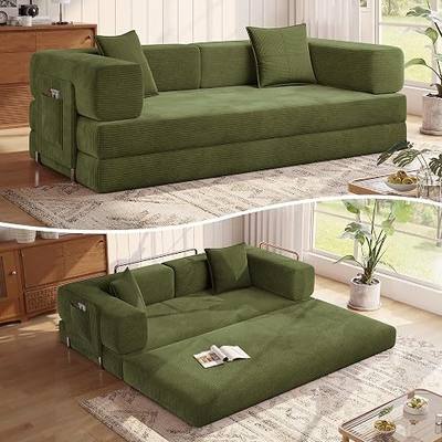 MoonSpeak 78.8'' Sleeper Couch Bed for Livingroom,Convertible Modular Sofa with Armrest Pillow,Modular Foldable Corduroy Couches in a Box,No Assembly (Green)