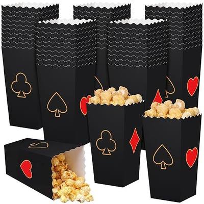 Geyoga 50 Pcs Casino Popcorn Boxes 6 x 3 x 2.4 in Las Vegas Popcorn Bucket Disposable Paper Party Candy Snack Containers for Casino Night Movie Poker Themed Birthday Party Supplies