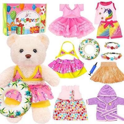 Bear Clothes with 1 Pcs Bear, Stuffed Animal Clothes Plush Doll Small Animal Garment Suit Dolls Accessories DIY Toy Gift