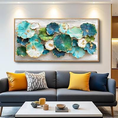 JUDASJART Large Wall Decor For Living Room Canvas Wall Art For Office Modern Wall Decorations For Bedroom Lotus Leaf Landscape Painting Abstract Pictures Artwork Room Home Decor 24x48 In