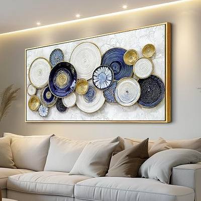 JUDASJART Canvas Wall Art For Living Room Wall Decor For Bedroom Office Wall Decoration Blue Swirl Gold Trim Landscape Painting Abstract Pictures Artwork Room Aesthetic Home Decor 20x40 In