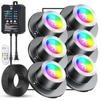 HIBOITEC LED Pond Lights, RGBWW Underwater Fountain Light with 12V Timer Transformer,Photocell Light Sensor, IP68 Waterproof Outdoor Underwater Lights for Outdoor Ponds Garden, 6 Head