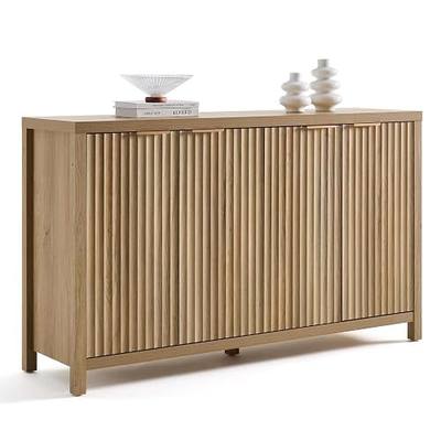 OAKHAM HOME Buffet Cabinet 56" Golden Oak | Fluted Sideboard, Adjustable Shelves, 4 Doors, Modern Storage Credenza