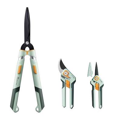 PrunePro® 3 Pack Garden Pruning Shears Set - 8" Bypass Prunes 7" Garden Scissors 27"-35" Extendable Hedge Shears Effortless Cut Stainless Steel Sharp Blade Arthritis Friendly Plant Clippers