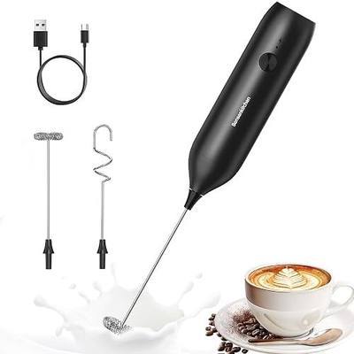 Bonsenkitchen Rechargeable Milk Frother Handheld, Electric Foam Maker with Stainless Steel Whisk, Charging USB-C, Portable Hand Wand Drink Mixer for Coffee Matcha Lattes Cappuccino, Kitchen Gifts