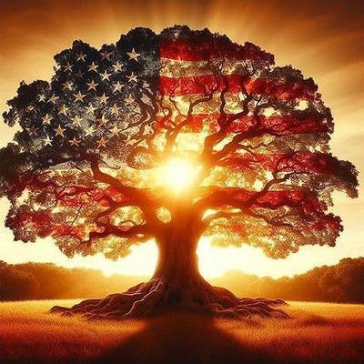 Ekuxom Ancient Tree Paint by Numbers Kit for Adults 16x16 Inch | DIY Acrylic Watercolor Oil American Flag Paint by Numbers Kits-Acrylic Paints Art for Home Decor Gift