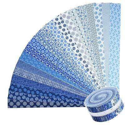 ShinyStitch-100% US Cotton Precut Fabric Strips Roll for Quilting, Crafting, and Sewing, Soft Cotton for Blanket, Upholstery, Home Decor,40 Strips 2.5" x 44" (Blue and White Porcelain)