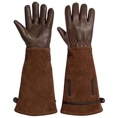 Aegend Gardening Gloves Men, Long Elbow Cuff with Adjustable Strap, Sun & Dirt Protection, Cowhide Leather, Breathable & Comfortable Yard Work, Fit Large Hands for Gardeners (Brown, XL)