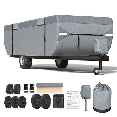 Mofeez Pop Up Camper Cover 8-10ft, 7 Layers Top Extra-Thick Pop Up Trailer Cover, Waterproof, Windproof, Anti-UV, Rip-Stop Folding Camper Cover with 3+2 Windproof Straps, Storage Bag