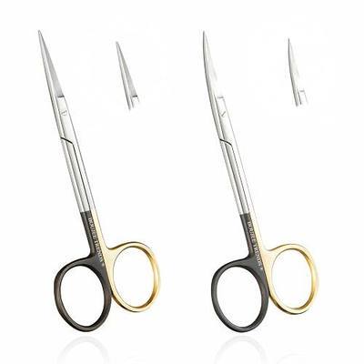 Set of Iris Micro Dissecting Scissors Black/Gold Rings 4.5" STR/CVD Serrated Super-Cut Fine Points for Skin Tag Medical Surgical Suture Dental Professional & Training (Set of STR/CVD)