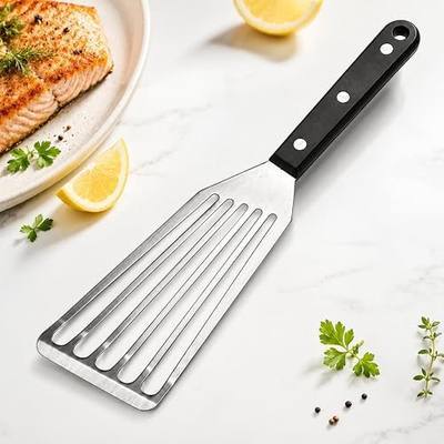Fish Spatula, 12" Stainless Steel Slotted Turner for Cast Iron & Griddle | Firm 1.2 mm blade gives steady support for fish, burgers, eggs and pancakes; beveled front edge helps slide under food.