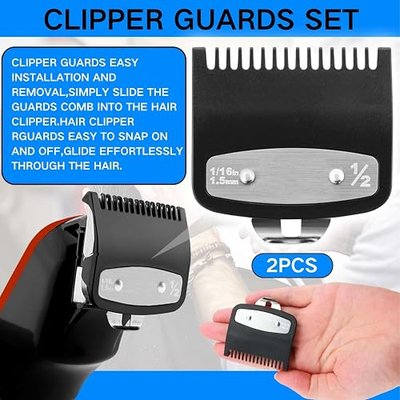 2 Pack Replacement for Wahl Clipper Guards Set Compatible with wahl 1/2 clipper guards,Metal Guide Comb Attachment 1/16" (1.5 mm), for Barbers and Stylists,Black 