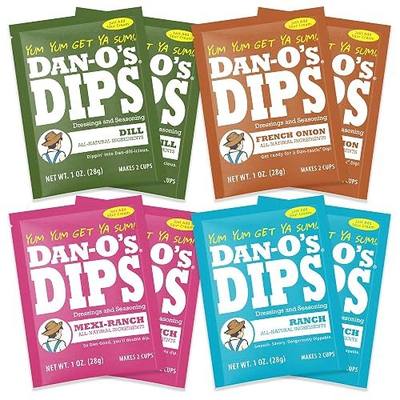 Dan-O’s Dips Variety Pack (8 Pack) – Ranch, Mexi-Ranch, French Onion & Dill Dip Mixes – All-Natural Seasoning Packets – Just Add Sour Cream or Greek Yogurt – No Artificial Ingredients