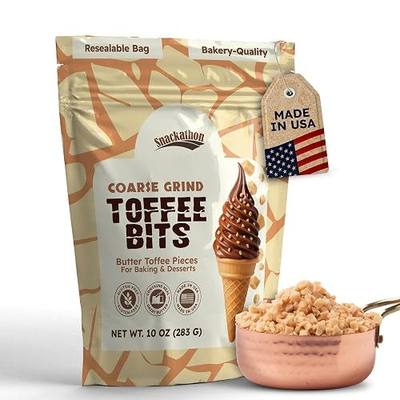 Snackathon Toffee Bits, Coarse Grind, 10 OZ Bulk Resealable Bag, Sweet & Crunchy Butter Toffee Pieces for Ice Cream Topping, Baking & Desserts, Made in USA