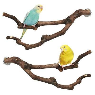 PINVNBY Natural Parrot Perch Grape Wood Bird Stand Pole Parakeet Paw Grinding Fork Chewable Climbing Branches Toy Bird Cage Accessories for Budgies Conures Cockatiels Lovebirds (2 PCS, 11.8IN)